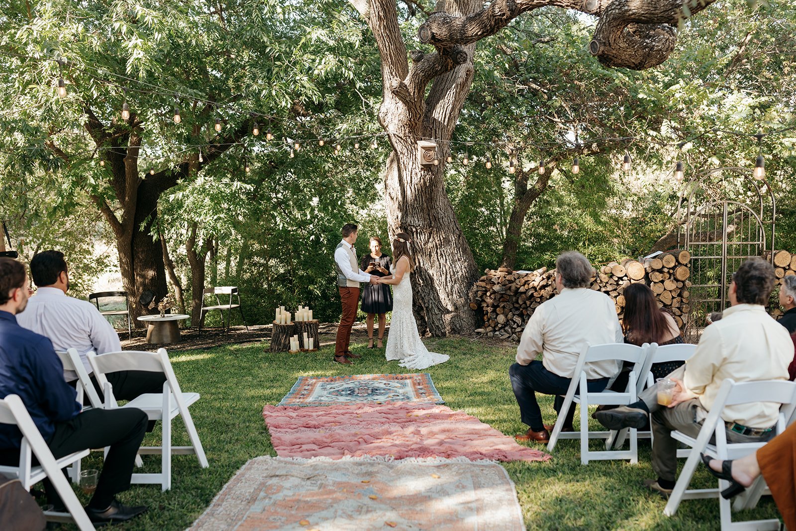 The shade of the trees make the perfect spot for their intimate wedding in Fredericksburg