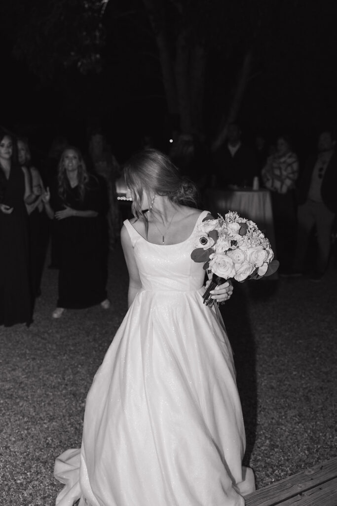 Flower toss during their Wyoming wedding reception