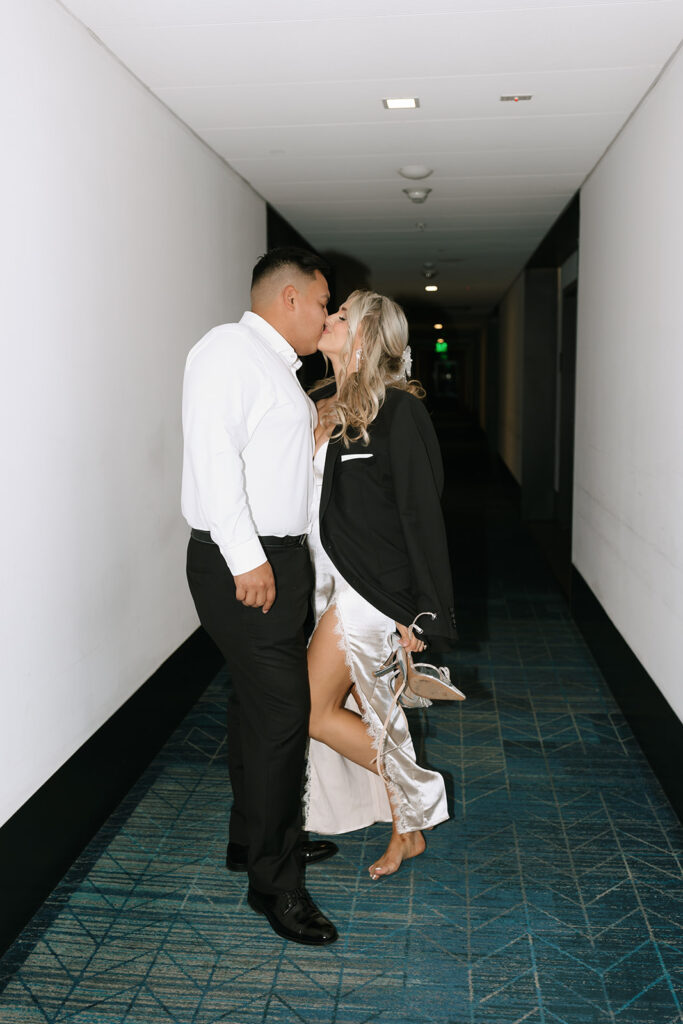 Romantic and classy hotel hallway engagement photos at the South Congress Hotel in downtown Austin