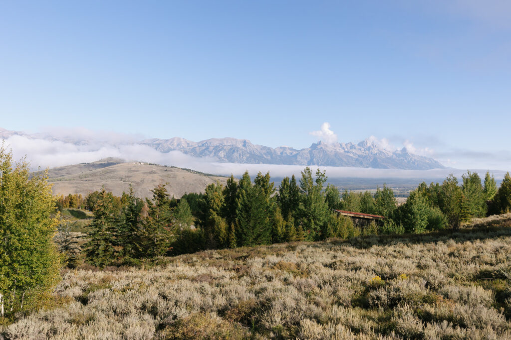 Panoramic views of the Teton Mountain Range at Spring Creek Ranch wedding venue