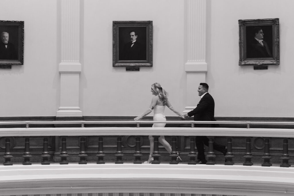 Cinematic engagement photos at the Texas State Capitol