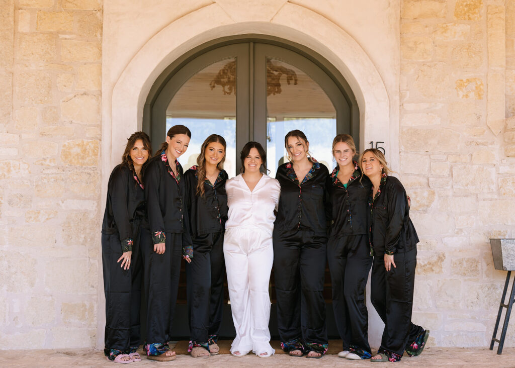 Bride and bridesmaids portraits outside the modern cottages at Contigo Ranch