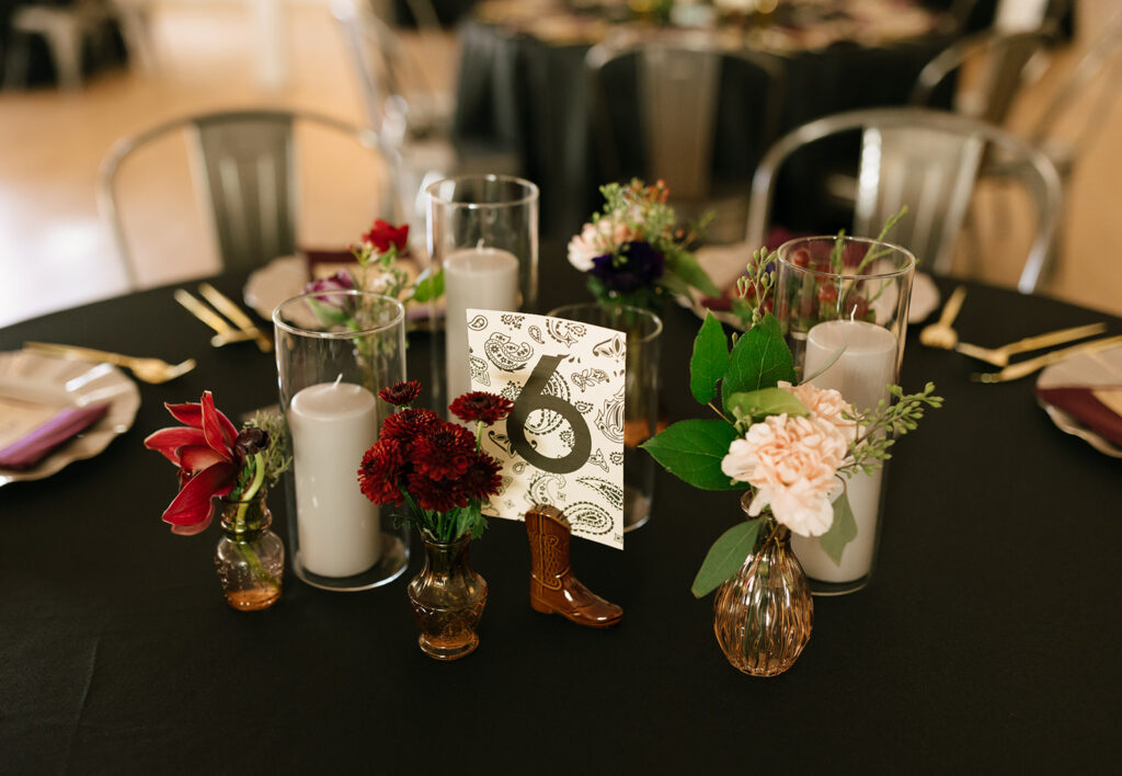 Modern western wedding reception table decor
