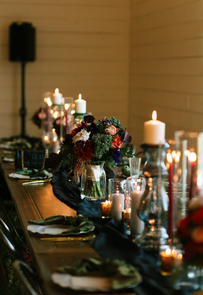 Stunning candlelit wedding reception table settings