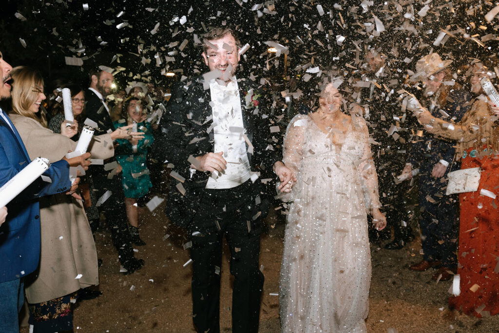 Glamorous confetti exit to end the night of their Contigo Ranch wedding