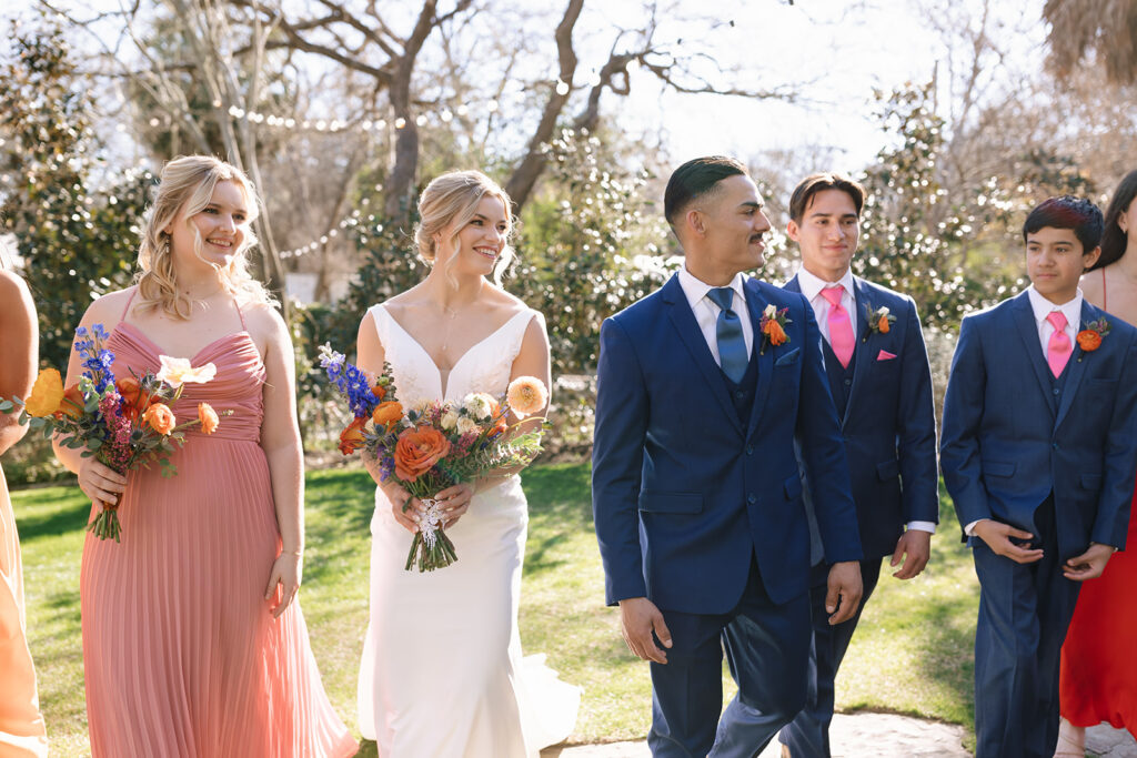 Wedding party portraits featuring the guys and girls at Hummingbird House Austin