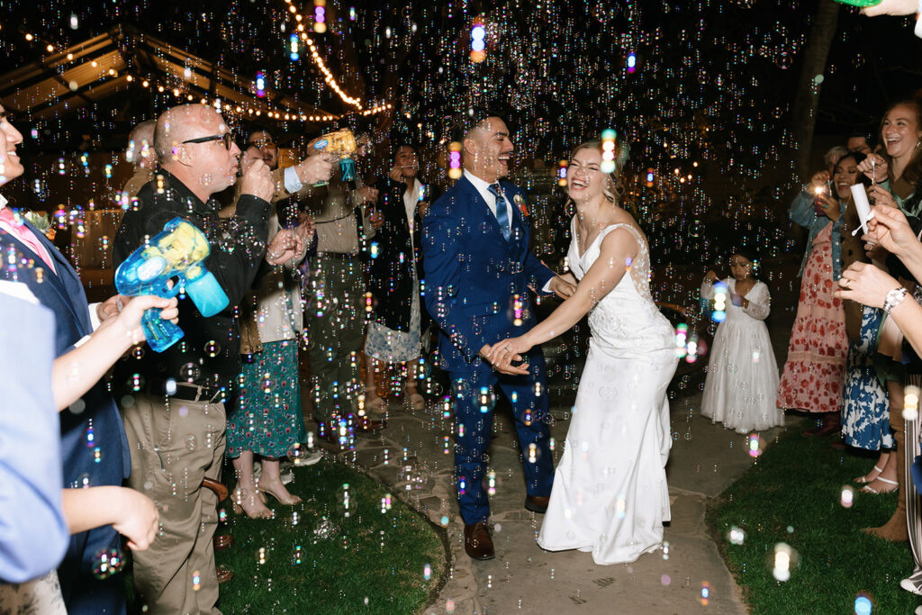 All the laughs during the bubble grand exit with bubbles floating everywhere at Hummingbird House Austin
