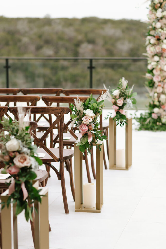 Elegant romantic winter wedding outdoor ceremony aisle decor