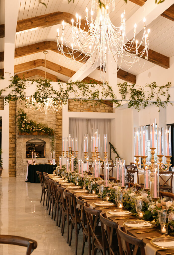 Candlelit and romantic winter wedding reception decor