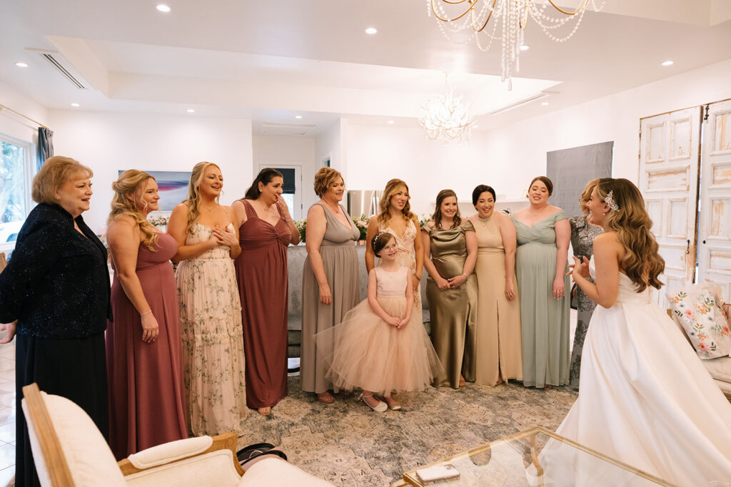 Lara's first look with all her bridesmaids at The Videre Estate