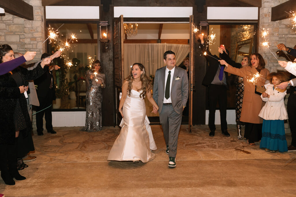 Grand sparkler exit at the Videre Estate, an elegant and luxurious Wimberley wedding venue